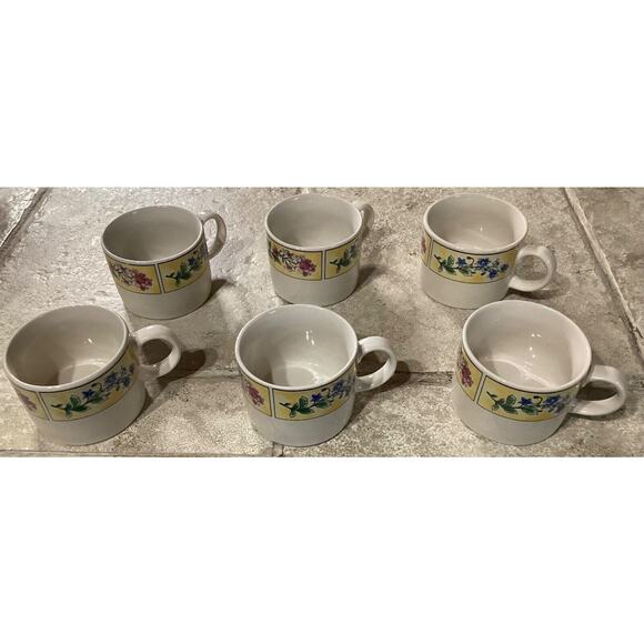 6 ~ SAKURA SUE ZIPKIN MAJESTICWARE STONEWARE CUPS Mugs 1996 Spring Valley Floral - Picture 3 of 11